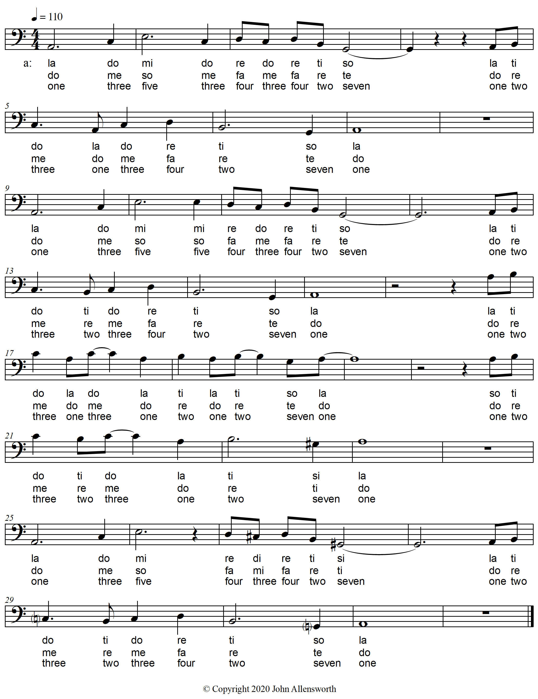 classical 1.31, composed by John Allensworth, copyright 2020 with solfege and scale degree numbers